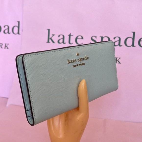 Kate Spade Staci Large Slim Bifold Wallet Crystal Blue - Picture 5 of 14